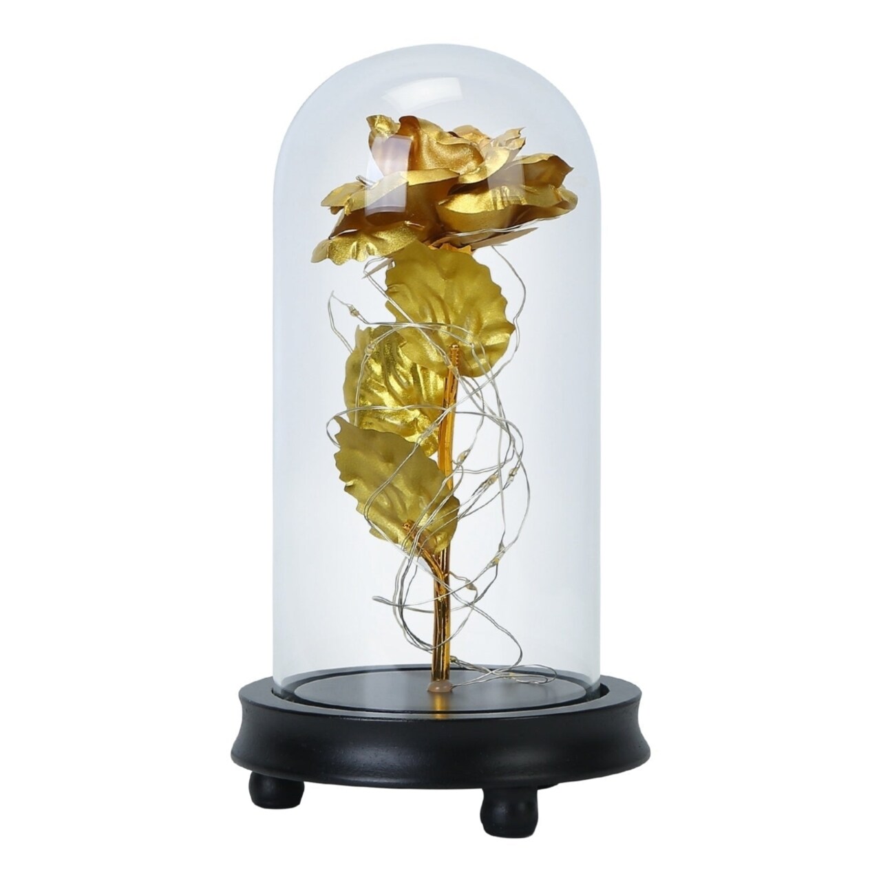 Foil Rose Led String Light Rose Fairy Lamp With Glass Dome For Valentines Day